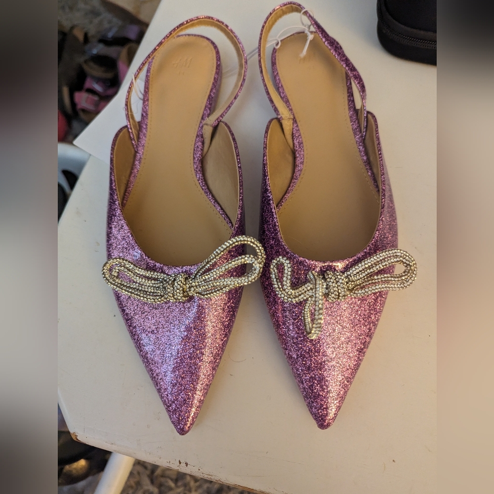 NWT H&M Bow Glitter Slingback